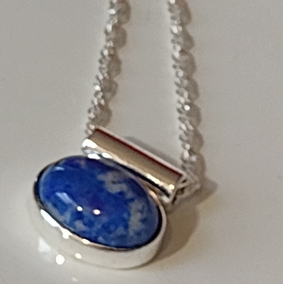 Sterling Silver Slider with Azurite Jewelry - .925 Sterling Silver and Azurite Stone Pendant